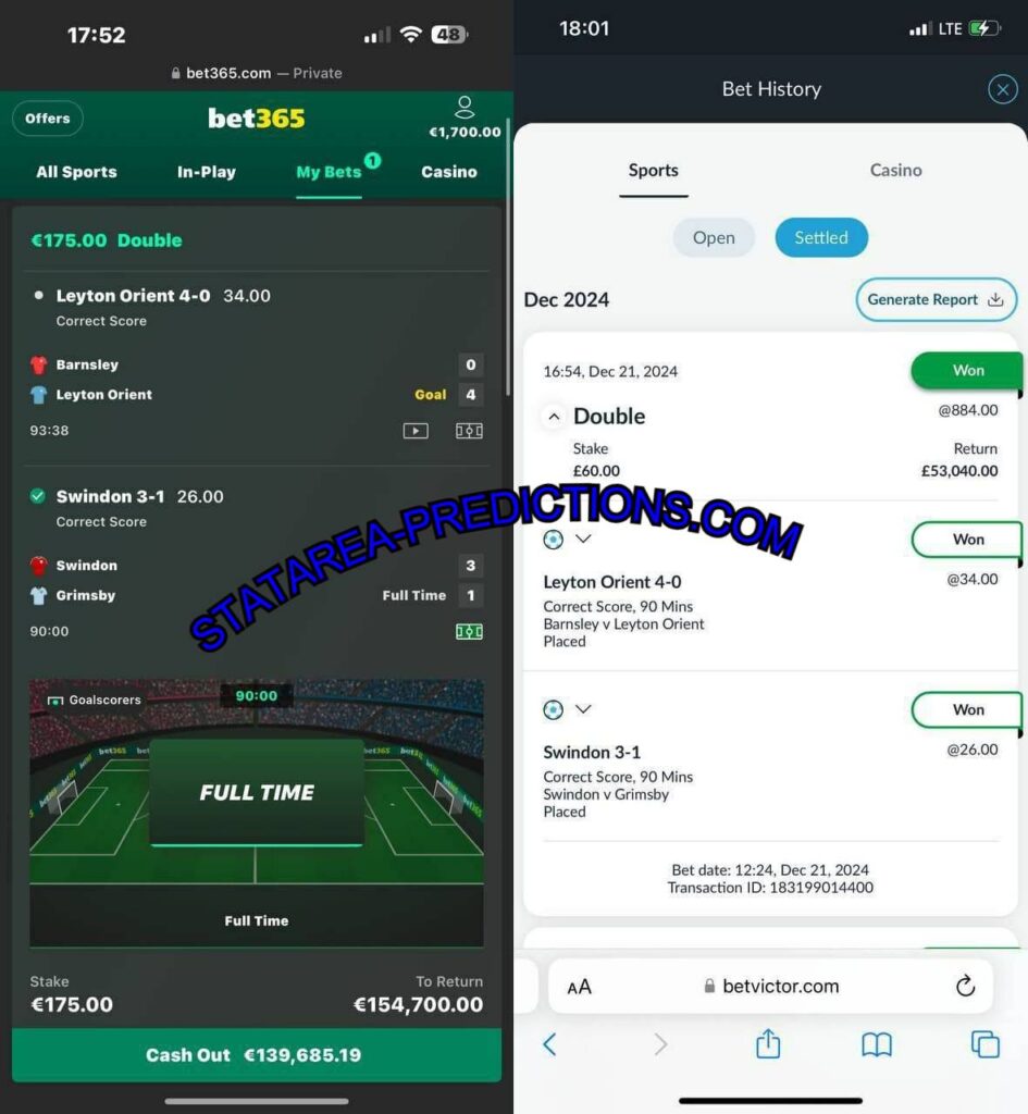 BET365 VICTOR CORRECT SCORE FIXED MATCH