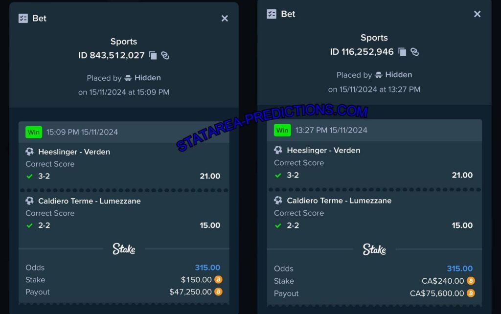 STATAREA FIXED MATCH CORRECT SCORE STAKE